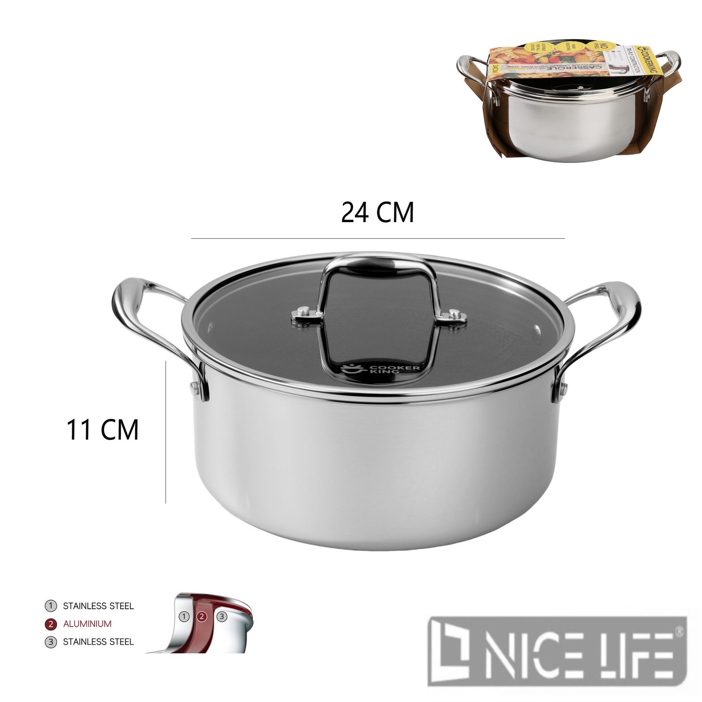 Garnek ze stali nierdzewnej trójwarstwowej 24 cm