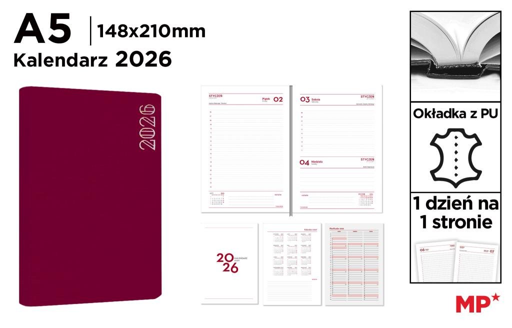 Kalendarz 2026 A5 czerwoni