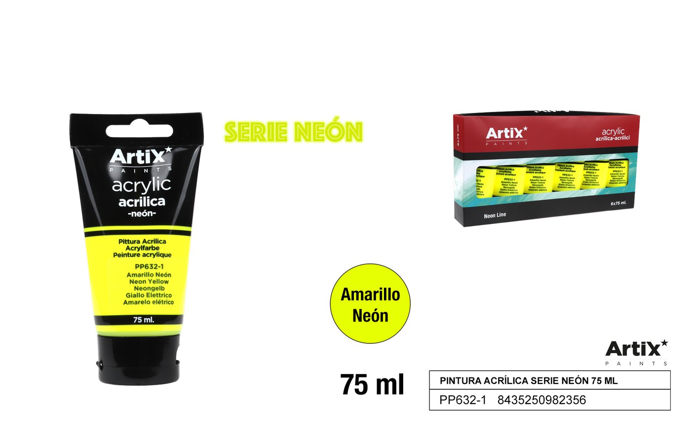 Farba akrylowa 75ml żółta Fluorescencyjna ARTIX