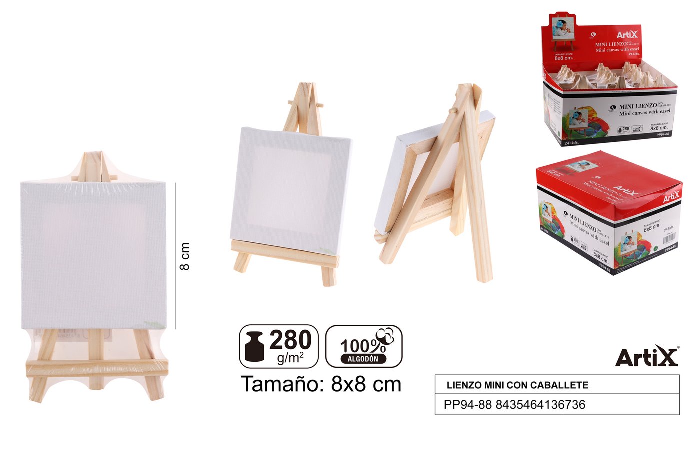 Podobrazie MINI + sztaluga 8X8CM 280G/m2 ARTIX