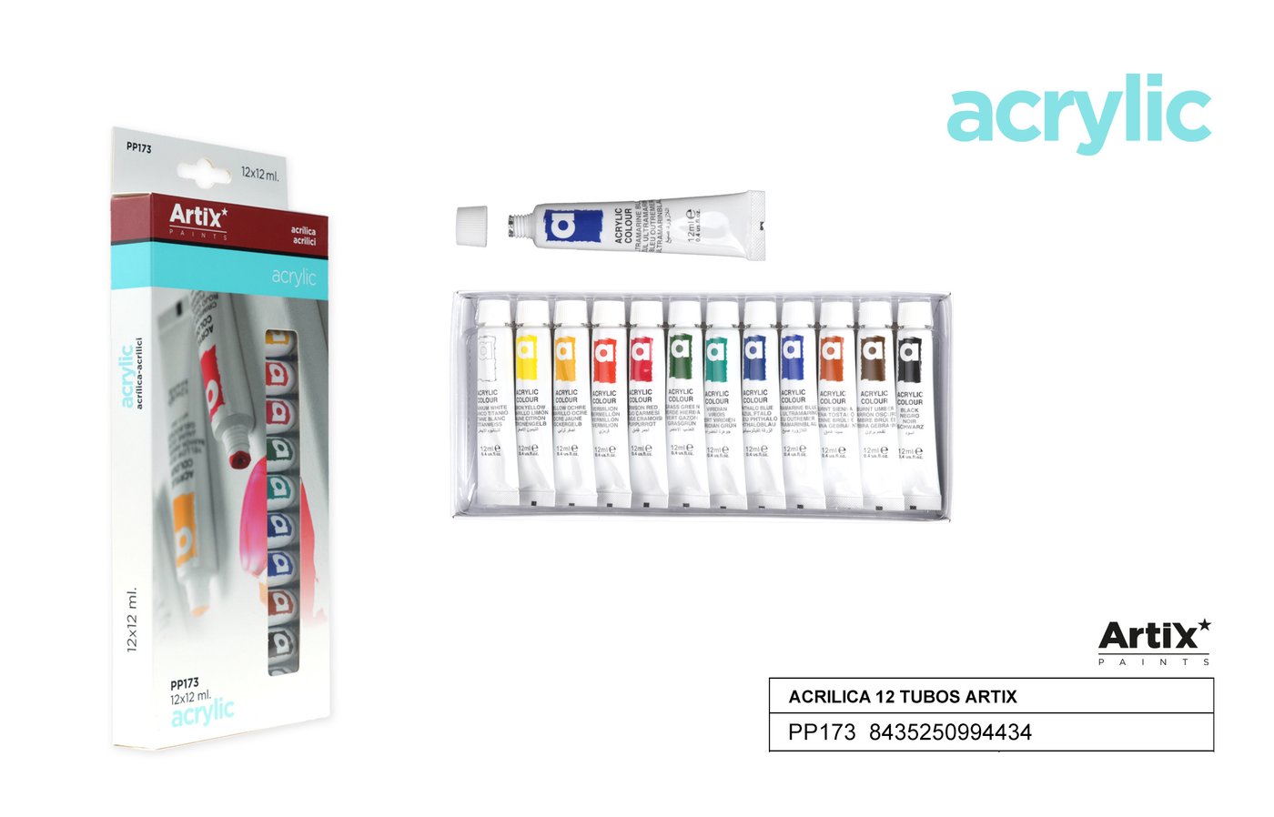 Artix Farba tempera 12ml 12 kolorów