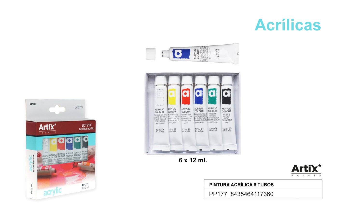 Farby Akrylowe w Tubkach 6 szt. 12 ml