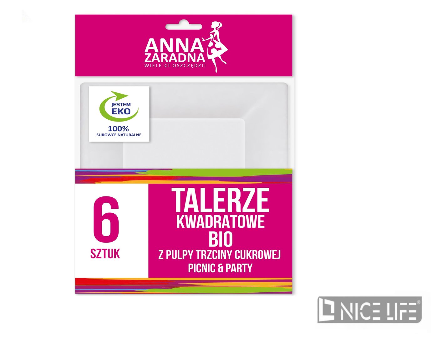 Talerze kwadratowe BIO z pulpy trzciny cukrowej 6szt