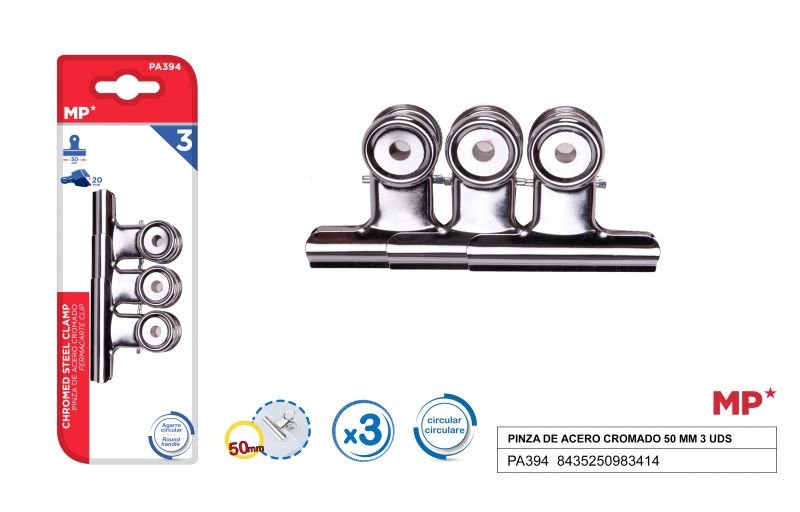 Klipsy biurowe metalowe srebrne 3sztop. 50mm MP